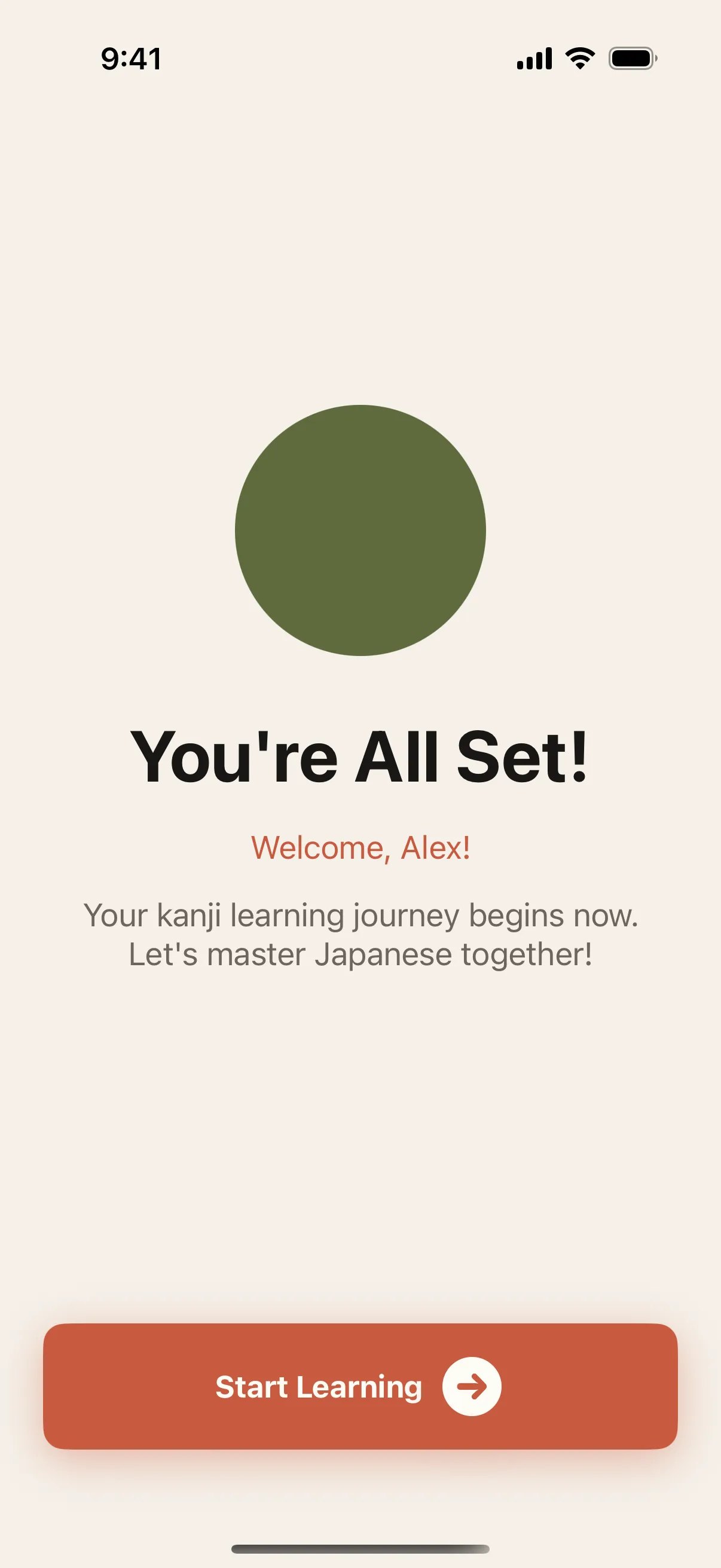 KanjiKanji Modern — Onboarding complete