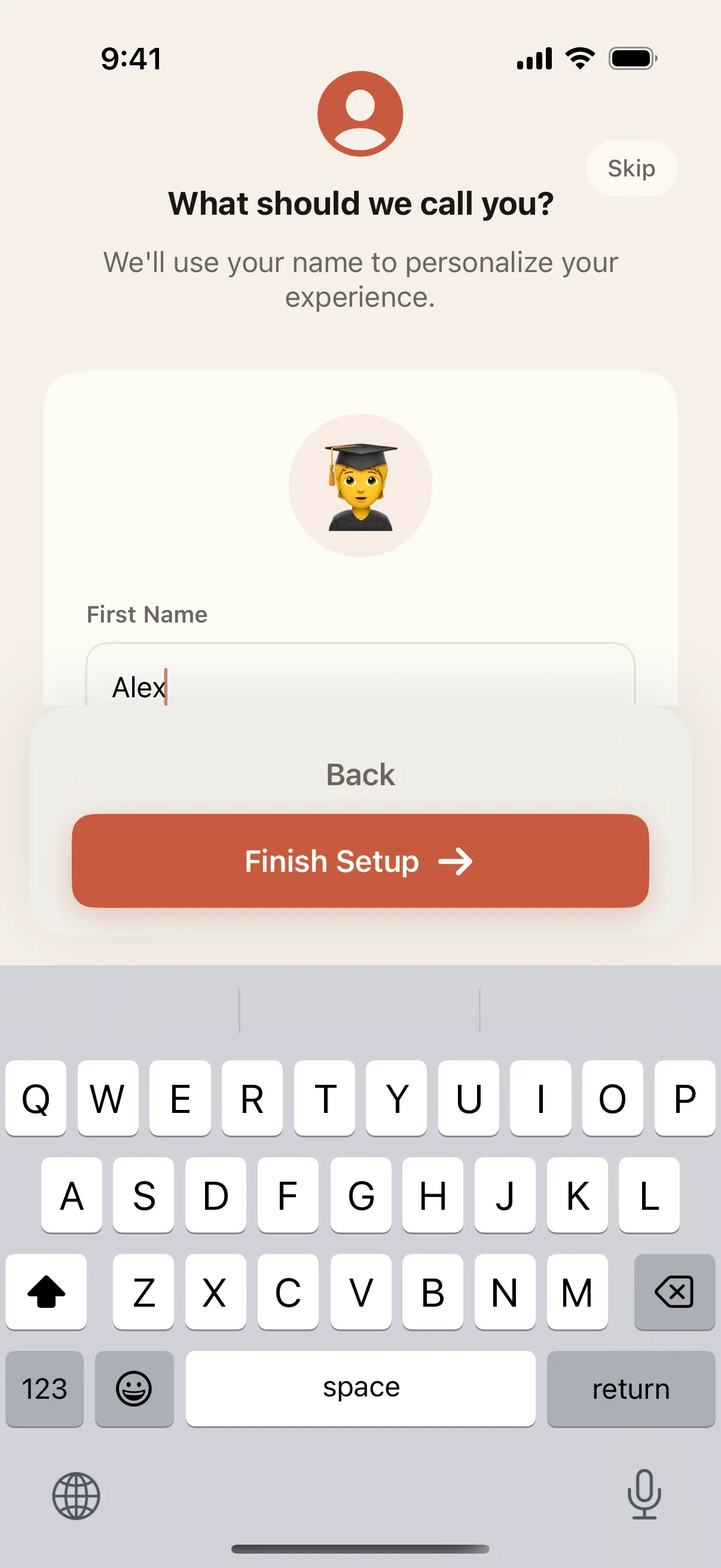 KanjiKanji Modern — Onboarding — name entry